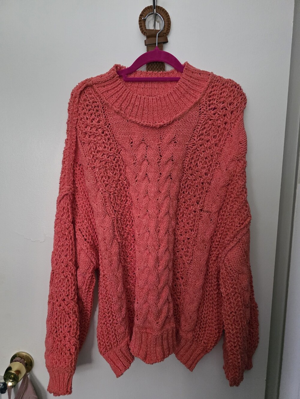 POL Pink Cable Knit Cowl Sweater